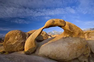Arches Prints: Mobius Arch - Lone Pine, one of the snow-capped mountains of the Sierra Nevada