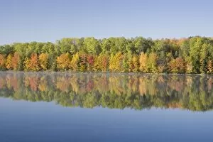Images Dated 14th October 2009: Moccassin Lake with Autumn Colours of Maples Reflected Upper Penninsular Michigan, USA LA004452