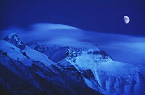 Images Dated 28th October 2011: Moon over Mt. Everest, Tibet, China