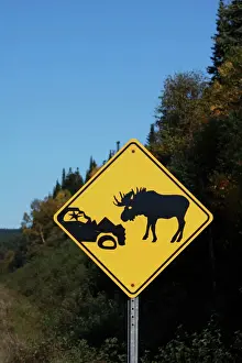 Human Encroachment Prints: Moose warning traffic sign - Gros Morne National park - Newfoundland - Canada