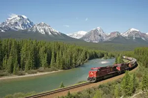 Transport Prints: Morant's Curve - Canadian Pacific Railway with Bow range of mountains in the background - Banff National Park