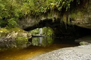 Arches Prints: Moria Gate Arch and picturesque Oparara river located amidst lush and untouched native rainforest Oparara Basin