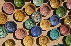 Morocco - Displayed pottery in a craft shop in