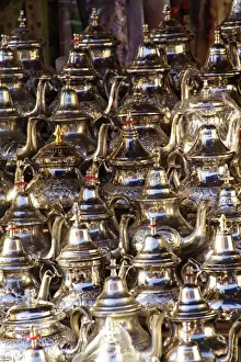 Souk Prints: Morocco - market stall selling ornate teapots