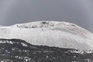 Storms Prints: Mount Etna during a hail storm, April. Wholly volcanic landscape. Sicily