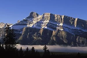 Banff National Park Gallery: Mount Rundle above foggy Banff valley