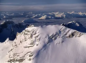 Zugspitze Prints: Mountain peaks view from the mountain of Zugspitze over numerous mountain summits during an inversional weather