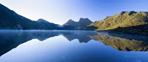 Lakes Prints: Mountain scenery - stunning Dove Lake in front of massive Cradle Mountain is one of Tasmania's most beautiful