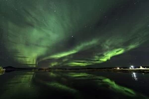 Myvatn Lake at night with Northern Lights / Aurora