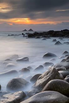 Sunsets & Sunrises Collection: Nanjulian - view towards the Brisons - Sunset - Cornwall - UK