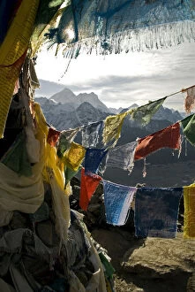 Nepal, Gokyo Ri. Prayer flags on the summit