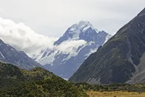 Heritage Prints: New Zealand - spectacular scenery of glacial valley with snow capped mountains