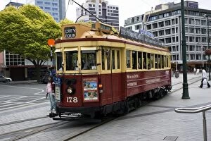 South Island Collection: New Zeland - historic restored Christchurch inner city tram, cathedral square, South Island