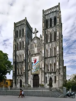 Vietnam Prints: Nha Tho Lon / St Joseph's Cathedral Hanoi - Vietnam - Neo Gothic facade of St Joseph's Cathedral Hanoi's