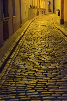 Alley Gallery: Night view of cobblestone street in the old town