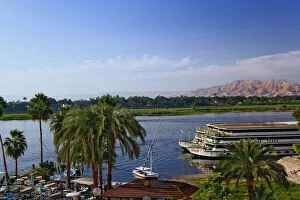 Nile River and docked sightseeing boats