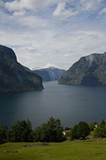 Norway, Aurland near Flam. View of Aurland