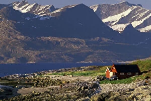 Norway, Bodo. Red house on Folda Sound