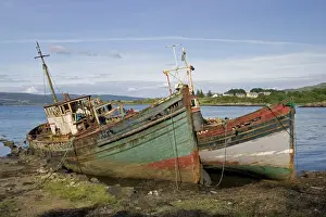 Boats Prints: Old fishing boats rotting on beach, Isle of Mull, Scotland, UK