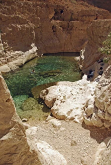 Barren Gallery: Oman, person in natural pristine green pool