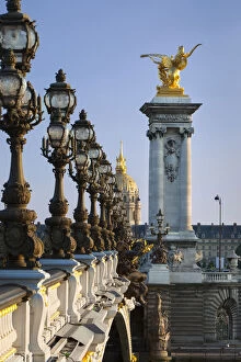 Ornate lamps along Pont Alexandre III with