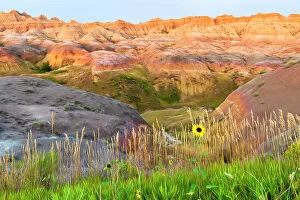 Badlands Gallery: A painterly image of softer hoodoos set against