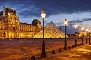 Palais du Louvre at twilight, Paris, France
