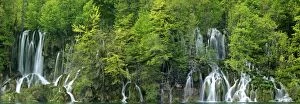 Plitvice Lakes - panoramic view of waterfalls and forest at the upper lakes area