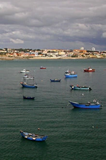 Portugal, Cascais. Fishing boats anchored