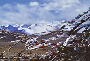 Images Dated 28th October 2011: Prayer flags, the Himalayas in the distance