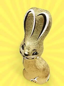 Images Dated 11th February 2009: Rabbit - foil covererd chocolate easter rabbit Digital Manipulation