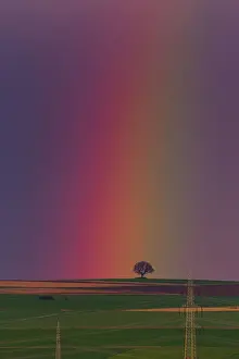 Rainbow, appearing over arable land, Lower Saxony, Germany
