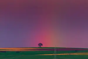 Rainbow, appearing over arable land, Lower Saxony, Germany
