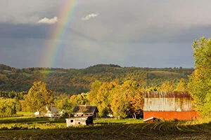 Wood Gallery: A rainbow over farms in Peacham, Vermont