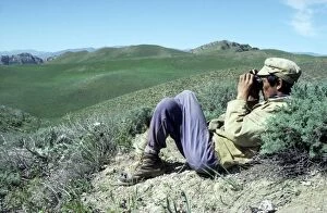 Binoculars Gallery: Ranger with binoculars - watching for Kopet Dag Arkal sheep