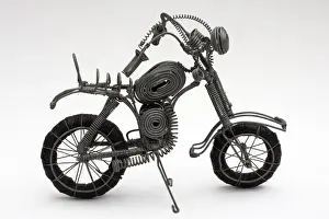 Motorbike Prints: Recycling - Model of Harley-Davidson motorcycle made of scrap wire and inner tube Kenya