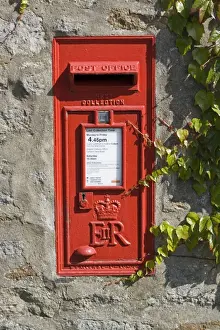 Collection Prints: Red rectangluar Post Office box set in stone wall Rathmell Yorkshire UK