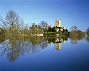 Reflections in the flood water from the river Avon around th