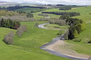River Coquet - Beside Holystone, with Cheviot hills in background Northumberland, England