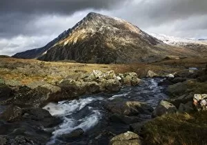 Images Dated 2nd February 2008: River Idwal with views of Pen yr Old Wen in the distance - February - Ogwen Valley - Snowdonia