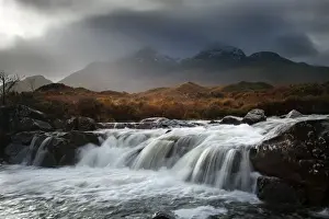 Skye Prints: River Sligachan below the Red Cuillin mountains - November - Skye - Scotland