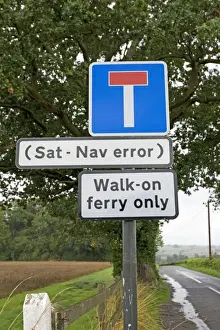 Road sign Sat-Nav error directing traffic down no through road to walk-on ferry only. Hampton Loade Shropshire UK