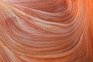Detail of the rock wall at The Wave, naturally carved in beautiful red and yellow striated soft Navajo sandstone
