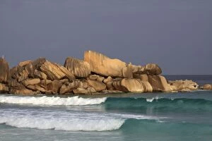 Images Dated 9th November 2010: Rocks and waves at Grande Anse - La Digue - Seychelles