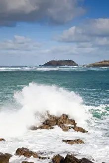 Scillies Prints: Round Island - and crashing waves - Isles of Scilly - view from Tresco