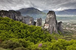 Roussanou monastery and Conglomerate cliffs at Meteora