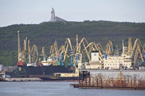 Russia, Murmansk. Shipping & port area loading