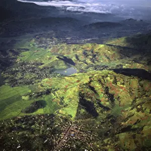 Rwanda - Aerial view of Africa, Intensive agriculture on Virunga foothills, 2003