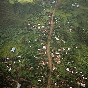 Rwanda - Aerial view of Africa, Intensive agriculture on Virunga foothills, 2003