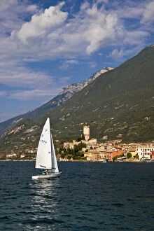Sailboat on Lake Garda near the town of
